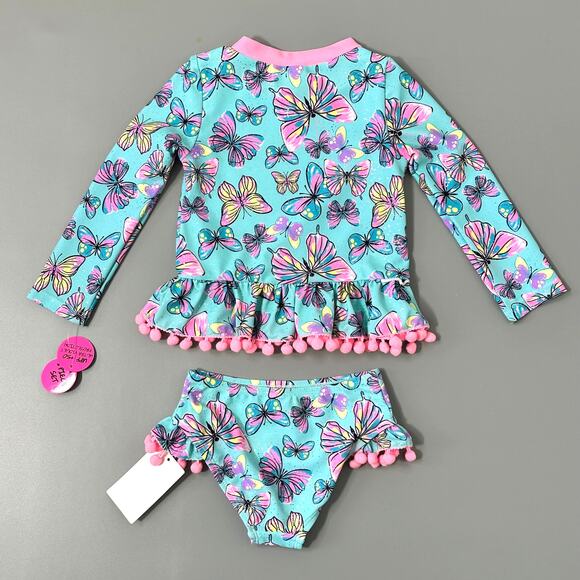 Betsey Johnson Kids Butterfly Rashguard 2 Piece Set in Blue Aruba Wave Zone - Picture 2 of 6